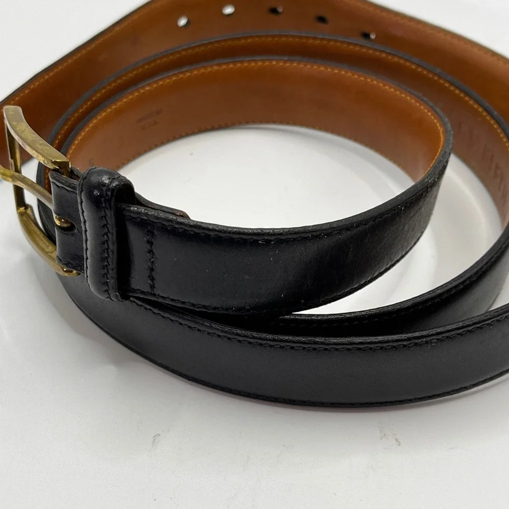 Saks Fifth Avenue Mens‎ Black Leather Belt Brass Buckle Size 42 SFA Made in USA